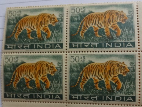 Wild Life Preservation - Tiger. Wild Animal, Indian Elephant, Elephas Maximus indicus, 30 nP. (Block of 4)