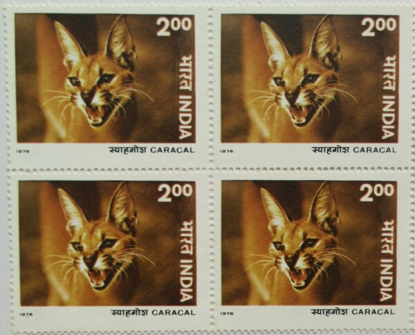 Wild Life - Caracal. Wild Life, Caracal, Desert Lynx, Wild Cat, Caracal melanotis, Rs. 2 (Block of 4)