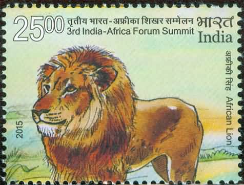 3rd India - Africa Forum Summit Summit, Event, Wild Life, African Lion, Panthera Leo Rs. 5 - MNH