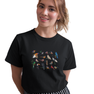 wildlifekart.com Presents Women Cotton Regular Fit T-Shirt | Design : bird collage sarus crane right side