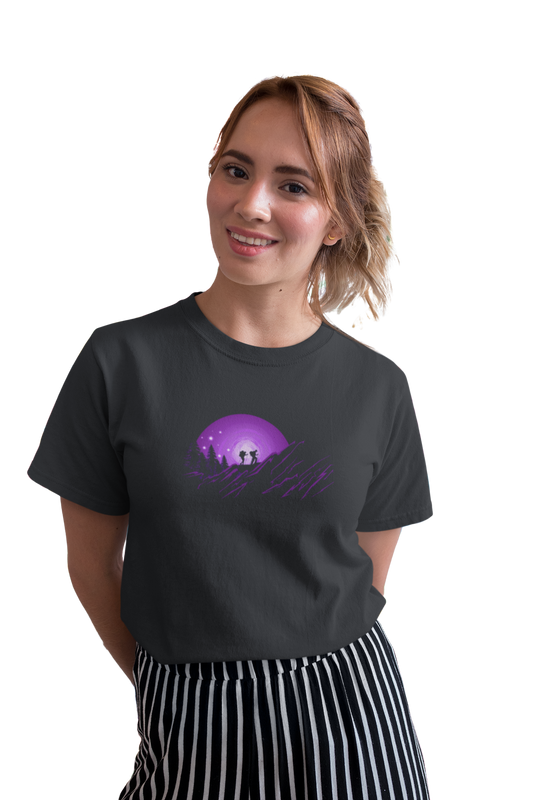wildlifekart.com Presents Women Cotton Regular Fit T-Shirt | Design : 2 men sun purple mountain