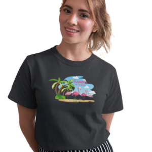 wildlifekart.com Presents Women Cotton Regular Fit T-Shirt | Design : four flamingos on the beach