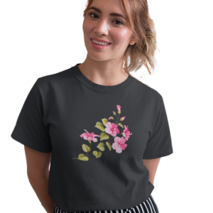 wildlifekart.com Presents Women Cotton Regular Fit T-Shirt | Design : jaswand flower and leaves