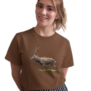 wildlifekart.com Presents Women Cotton Regular Fit T-Shirt | Design : deer walking on grass