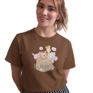 wildlifekart.com Presents Women Cotton Regular Fit T-Shirt | Design : 4 animals with cute animal text