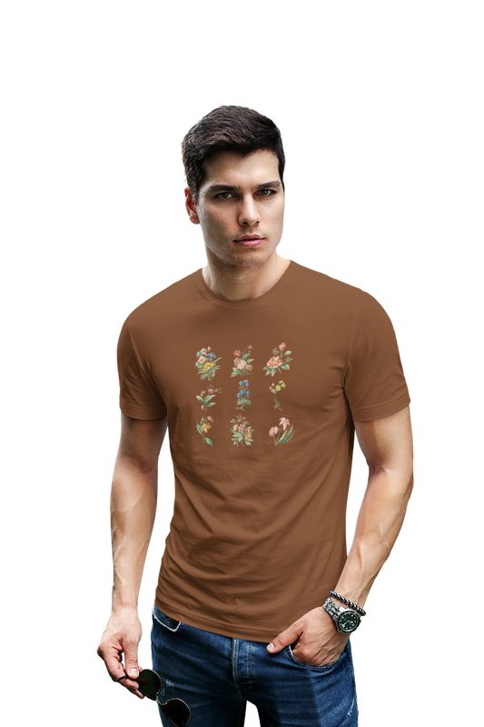wildlifekart.com Presents Men Cotton Regular Fit T-Shirt | Design : 9 dfferent flower branches
