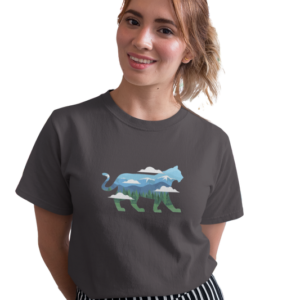 wildlifekart.com Presents Women Cotton Regular Fit T-Shirt | Design : blue green tiger clouds