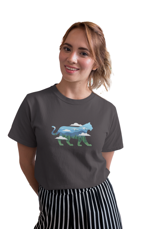 wildlifekart.com Presents Women Cotton Regular Fit T-Shirt | Design : blue green tiger clouds