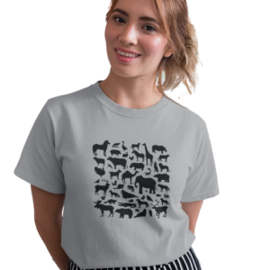 wildlifekart.com Presents Women Cotton Regular Fit T-Shirt | Design : black animal collage