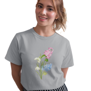 wildlifekart.com Presents Women Cotton Regular Fit T-Shirt | Design : blue and pink flowers