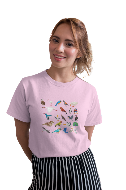 wildlifekart.com Presents Women Cotton Regular Fit T-Shirt | Design : different bird collage