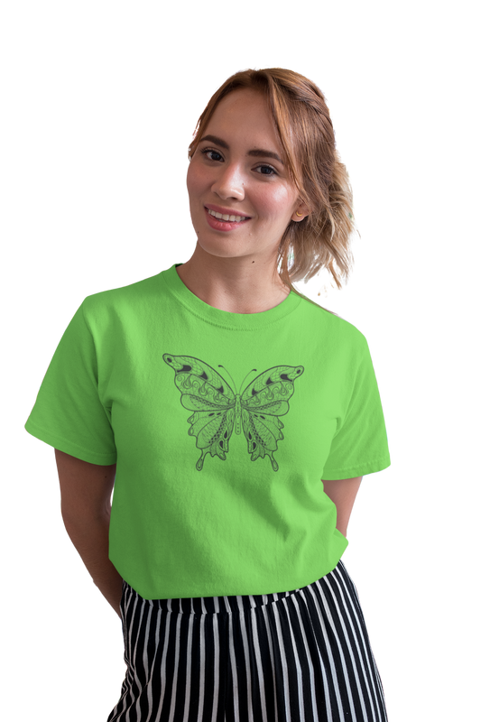 wildlifekart.com Presents Women Cotton Regular Fit T-Shirt | Design : design inside butterfly