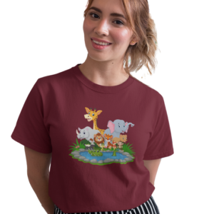 wildlifekart.com Presents Women Cotton Regular Fit T-Shirt | Design : animal collage water pond