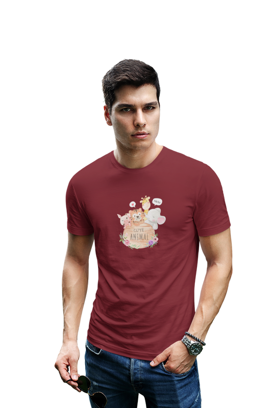 wildlifekart.com Presents Men Cotton Regular Fit T-Shirt | Design : 4 animals with cute animal text