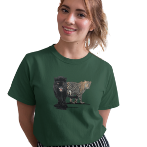 wildlifekart.com Presents Women Cotton Regular Fit T-Shirt | Design : black panthar and leopard