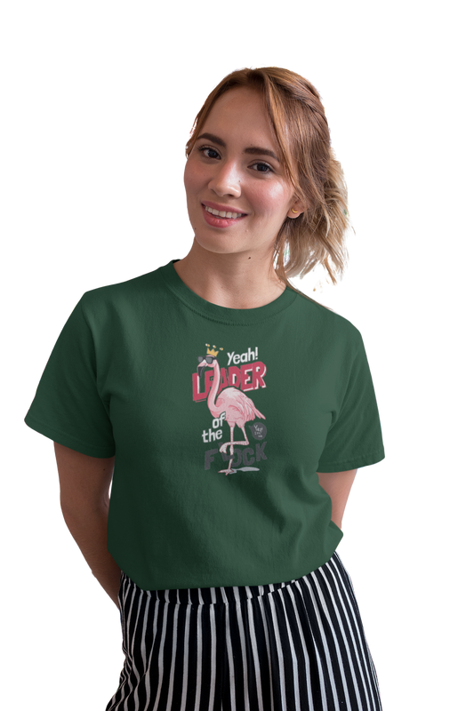 wildlifekart.com Presents Women Cotton Regular Fit T-Shirt | Design : flamingo leader of the flock