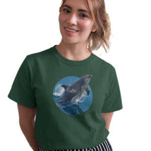 wildlifekart.com Presents Women Cotton Regular Fit T-Shirt | Design : jumping gray dolphin in round