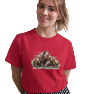 wildlifekart.com Presents Women Cotton Regular Fit T-Shirt | Design : bear seating with cubs