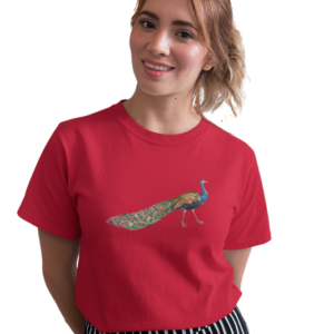 wildlifekart.com Presents Women Cotton Regular Fit T-Shirt | Design : big tail peacock
