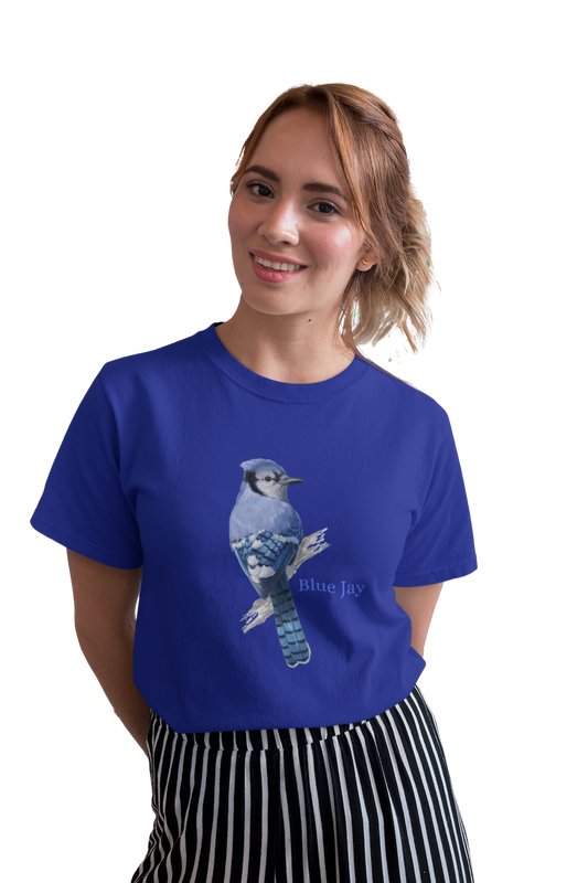 wildlifekart.com Presents Women Cotton Regular Fit T-Shirt | Design : Blue Jay