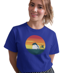 wildlifekart.com Presents Women Cotton Regular Fit T-Shirt | Design : dolphin jumping sunset in round