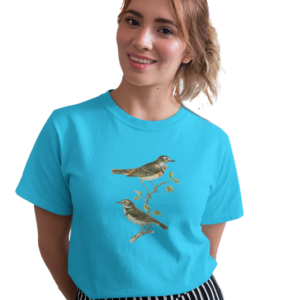 wildlifekart.com Presents Women Cotton Regular Fit T-Shirt | Design : blue throat 2 gray birds