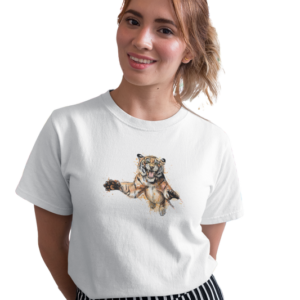 wildlifekart.com Presents Women Cotton Regular Fit T-Shirt | Design : front jumping tiger