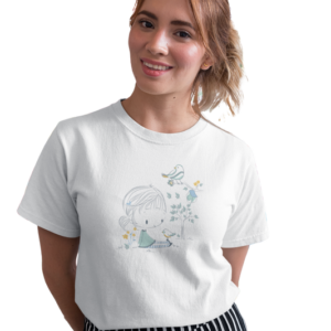 wildlifekart.com Presents Women Cotton Regular Fit T-Shirt | Design : girl with bird on her feet only for white tshirt