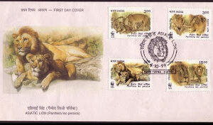 First Day Cover 04 Oct.'99 Endangered Species : Asiatic Lion (Panthera Leo Persica).(FDC-1999)
