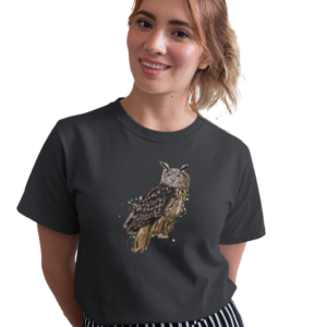 wildlifekart.com Presents Women Cotton Regular Fit T-Shirt | Design : long eared owl