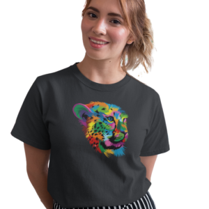 wildlifekart.com Presents Women Cotton Regular Fit T-Shirt | Design : multicolor cheetah head