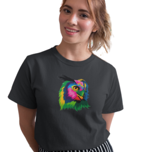 wildlifekart.com Presents Women Cotton Regular Fit T-Shirt | Design : multicolor long eared owl