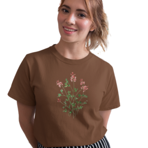 wildlifekart.com Presents Women Cotton Regular Fit T-Shirt | Design : red flowers green leaves