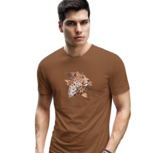 wildlifekart.com Presents Men Cotton Regular Fit T-Shirt | Design : persian leopard with patches