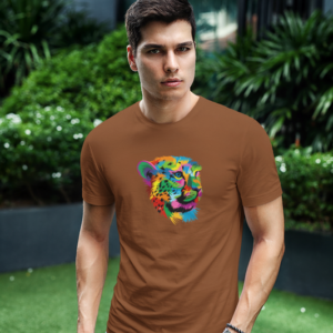wildlifekart.com Presents Men Cotton Regular Fit T-Shirt | Design : multicolor cheetah head