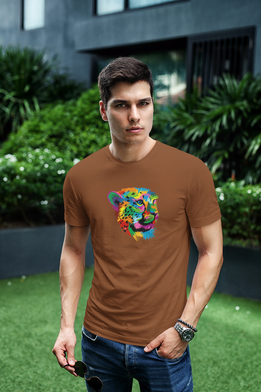 wildlifekart.com Presents Men Cotton Regular Fit T-Shirt | Design : multicolor cheetah head