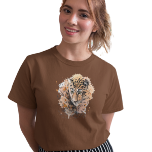 wildlifekart.com Presents Women Cotton Regular Fit T-Shirt | Design : leopard body and face closeup splash
