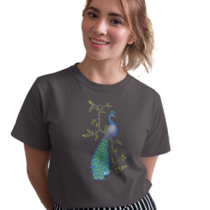 wildlifekart.com Presents Women Cotton Regular Fit T-Shirt | Design : peacock on tree painting