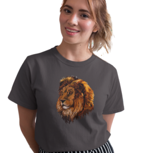 wildlifekart.com Presents Women Cotton Regular Fit T-Shirt | Design : Lion head splash