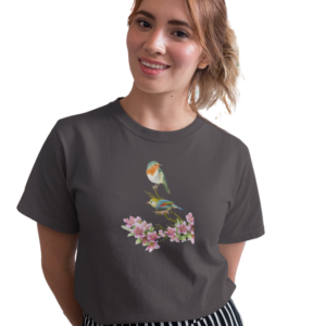 wildlifekart.com Presents Women Cotton Regular Fit T-Shirt | Design : two birds with flowers