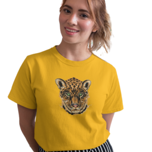 wildlifekart.com Presents Women Cotton Regular Fit T-Shirt | Design : leopard face flash