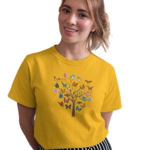 wildlifekart.com Presents Women Cotton Regular Fit T-Shirt | Design : many butterflies on tree