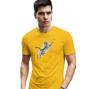 wildlifekart.com Presents Men Cotton Regular Fit T-Shirt | Design : cat catching butterfly splash