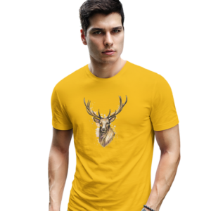 wildlifekart.com Presents Men Cotton Regular Fit T-Shirt | Design : deer head with big horn splash