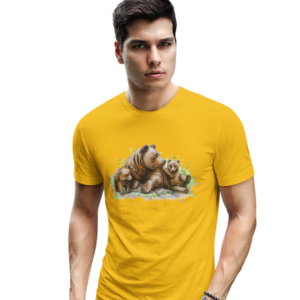 wildlifekart.com Presents Men Cotton Regular Fit T-Shirt | Design : bear seating with cubs