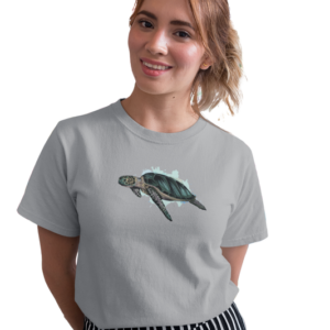wildlifekart.com Presents Women Cotton Regular Fit T-Shirt | Design : turtle with splash