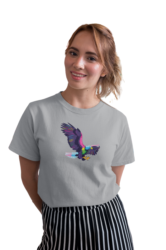 wildlifekart.com Presents Women Cotton Regular Fit T-Shirt | Design : multicolor blue tail eagle