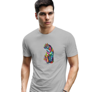 wildlifekart.com Presents Men Cotton Regular Fit T-Shirt | Design : multicolor tiger seating