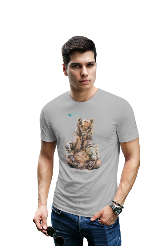wildlifekart.com Presents Men Cotton Regular Fit T-Shirt | Design : Bear with butterfly