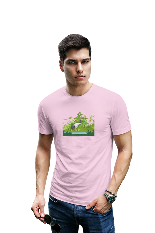 wildlifekart.com Presents Men Cotton Regular Fit T-Shirt | Design : sarus crane in trees